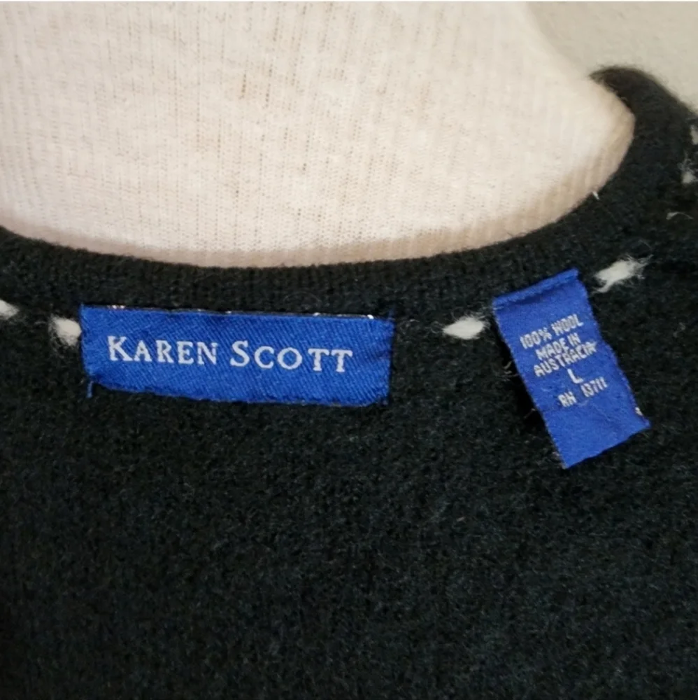 Karen Scott 100% Wool Cardigan Black Size L - Picture 14 of 17
